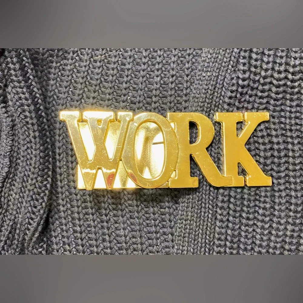 Solid metal “WORK” Sign Golden Tone Clip Souvenir Gift fun